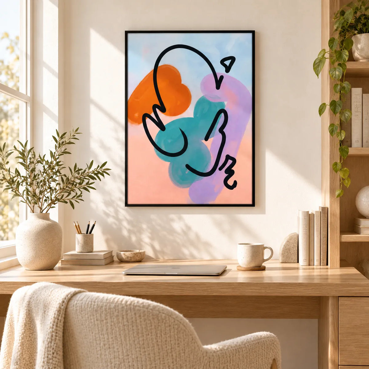 Colorful Abstract Line Face Wall Art 6