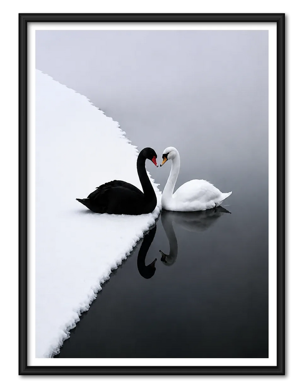 Black and White Swan Reflection Wall Art