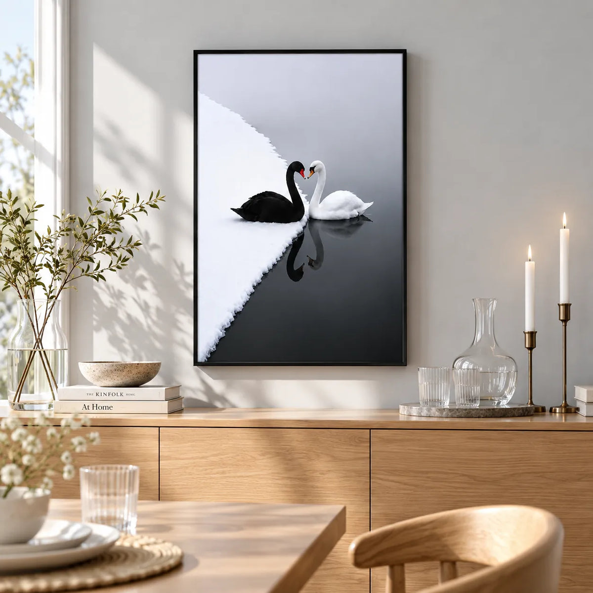 Black and White Swan Reflection Wall Art 2