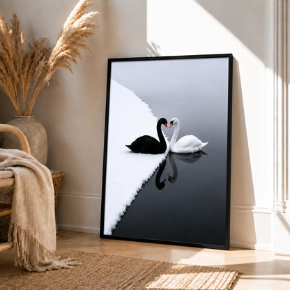 Black and White Swan Reflection Wall Art 4