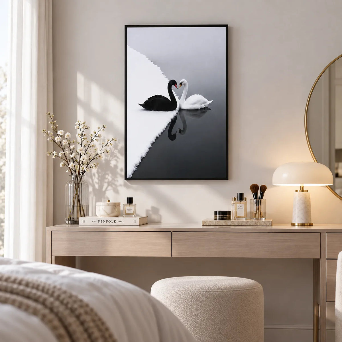 Black and White Swan Reflection Wall Art 5