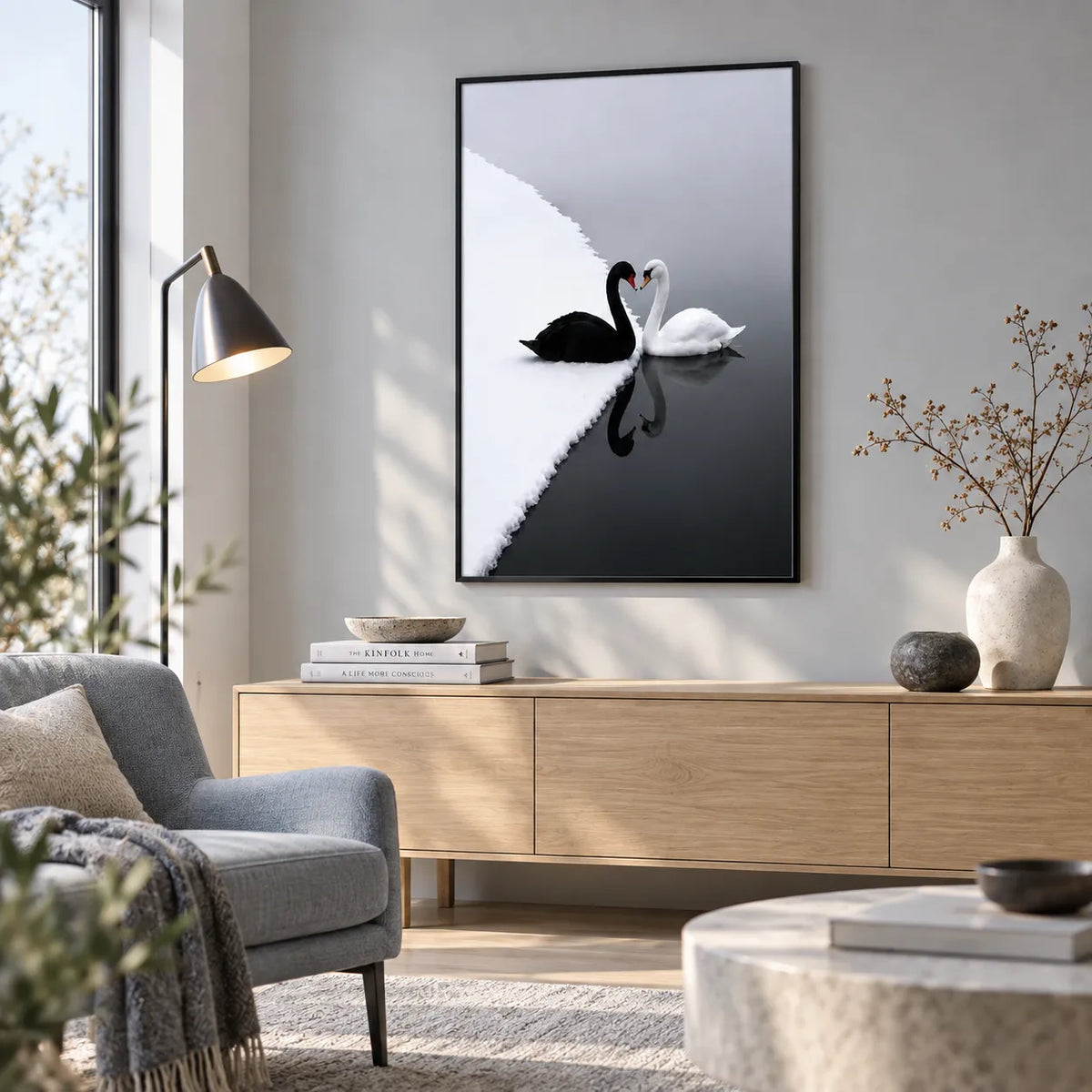 Black and White Swan Reflection Wall Art 6