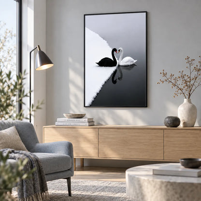 Black and White Swan Reflection Wall Art 6