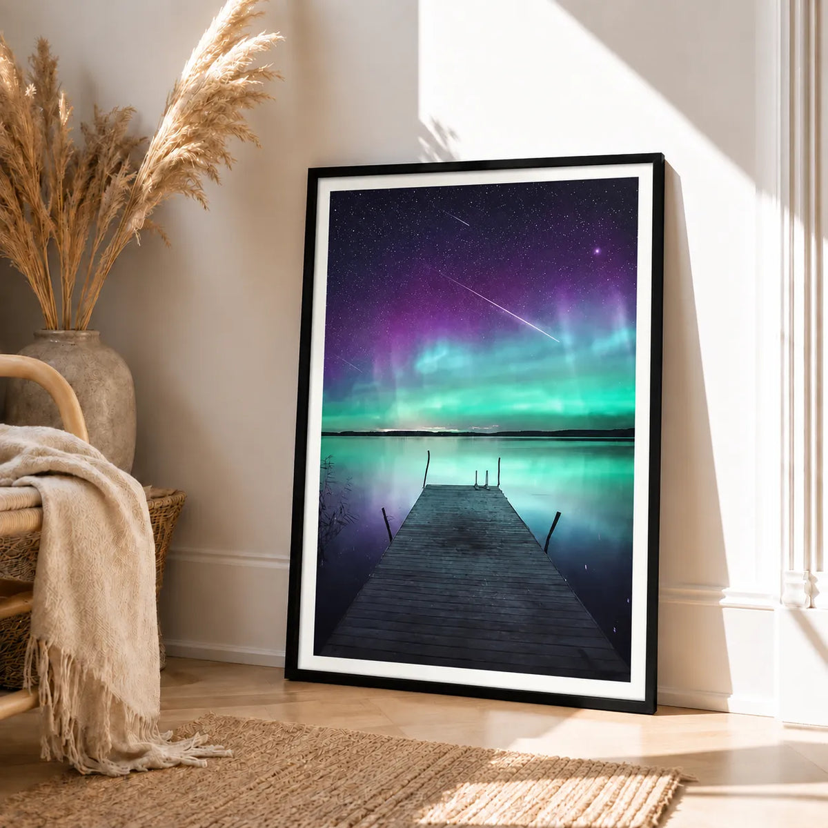 Northern Lights Lake Pier Night Landscape Wall Art 4