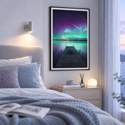 Northern Lights Lake Pier Night Landscape Wall Art 5