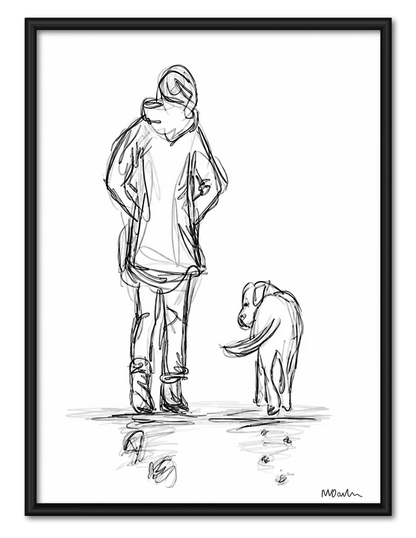 Minimal Line Drawing Person and Dog Wall Art 1