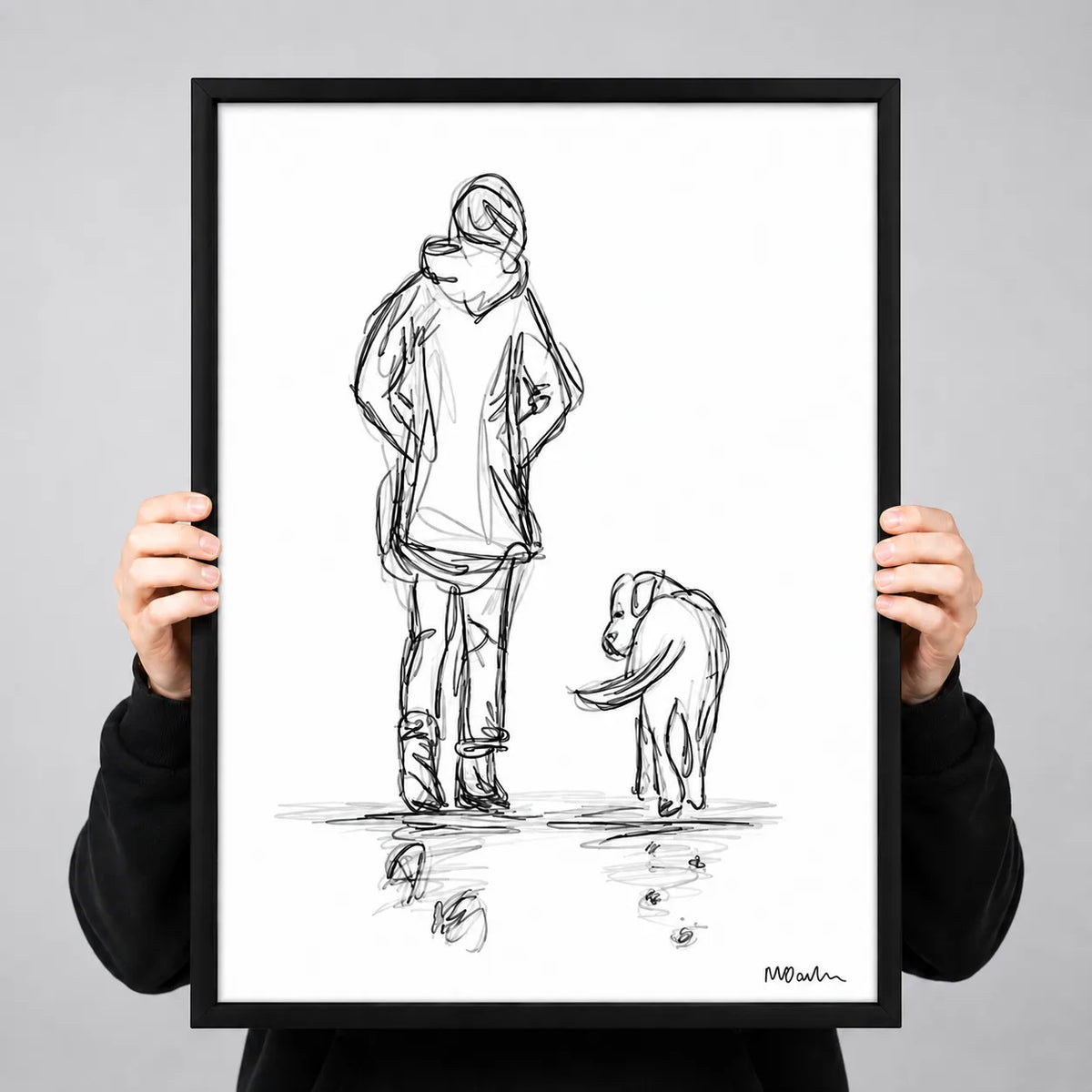 Minimal Line Drawing Person and Dog Wall Art 3