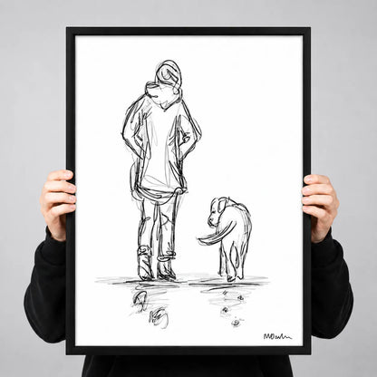 Minimal Line Drawing Person and Dog Wall Art 3