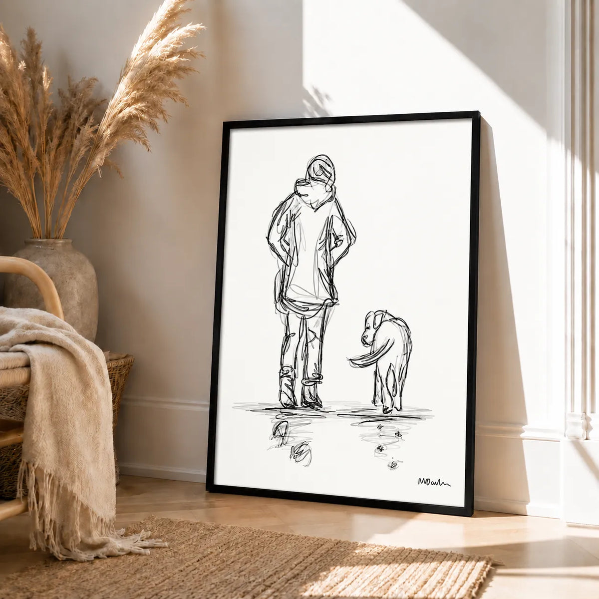 Minimal Line Drawing Person and Dog Wall Art 4