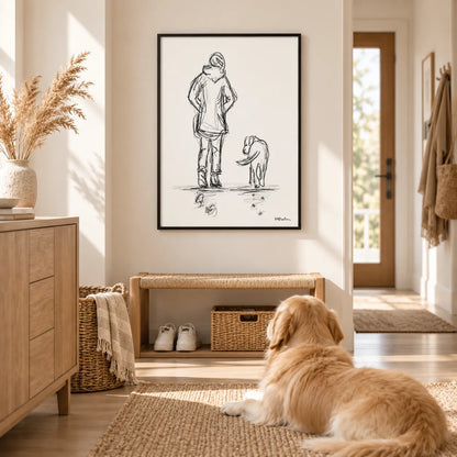 Minimal Line Drawing Person and Dog Wall Art 5