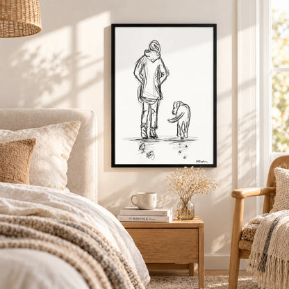 Minimal Line Drawing Person and Dog Wall Art 6