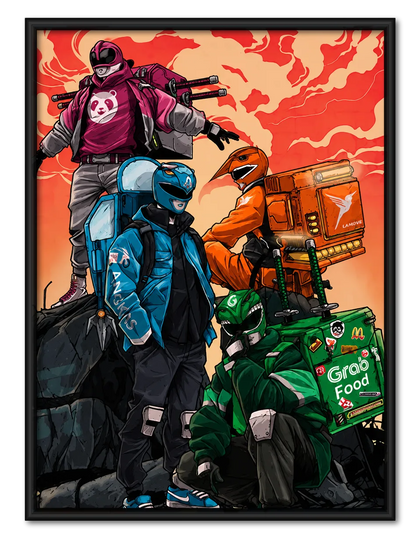 Cyberpunk Delivery Riders Illustration Wall Art