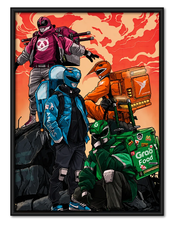 Cyberpunk Delivery Riders Illustration Wall Art