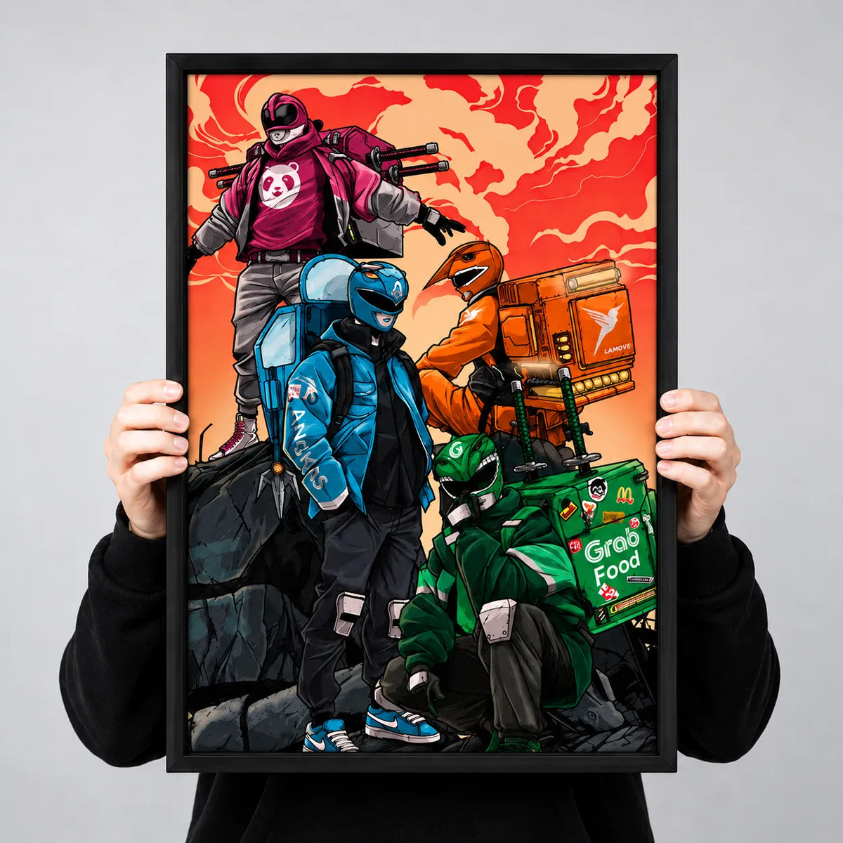 Cyberpunk Delivery Riders Illustration Wall Art 3