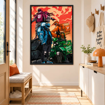Cyberpunk Delivery Riders Illustration Wall Art 5