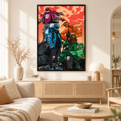 Cyberpunk Delivery Riders Illustration Wall Art 6