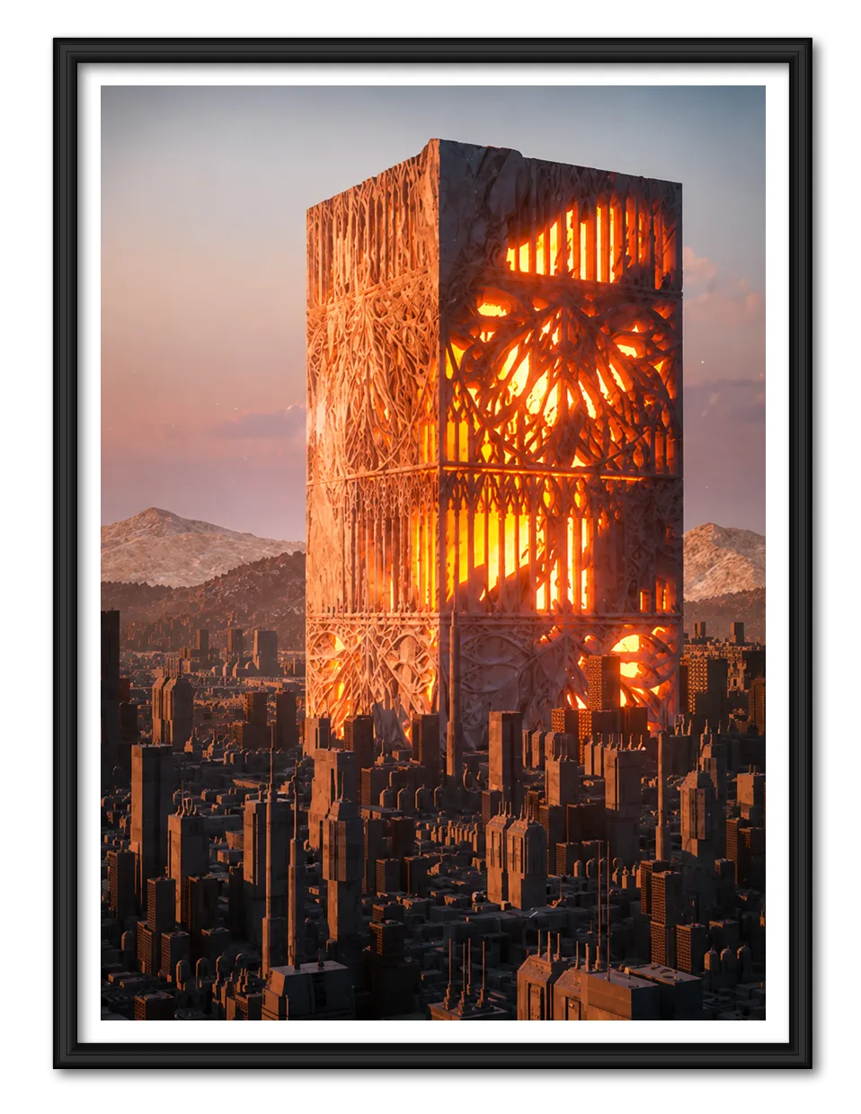 Futuristic Burning Tower Cityscape Wall Art 1