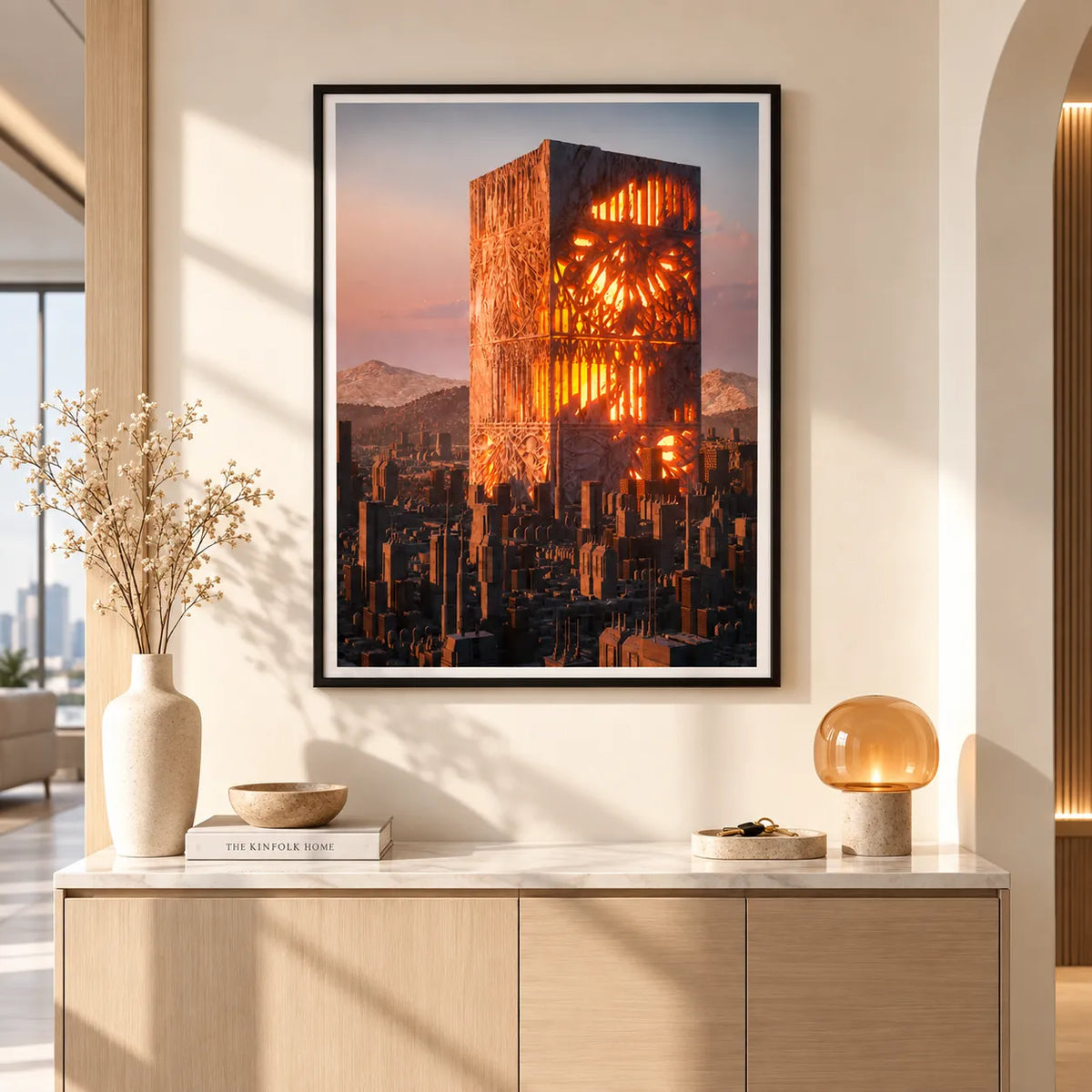 Futuristic Burning Tower Cityscape Wall Art 2