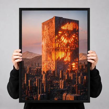 Futuristic Burning Tower Cityscape Wall Art 3