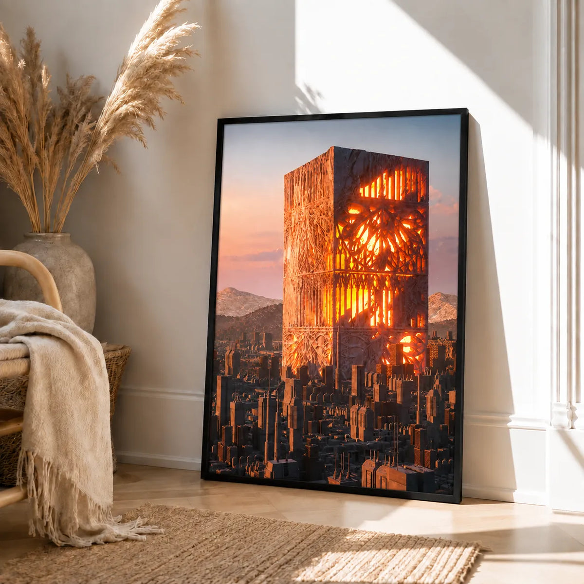 Futuristic Burning Tower Cityscape Wall Art 4