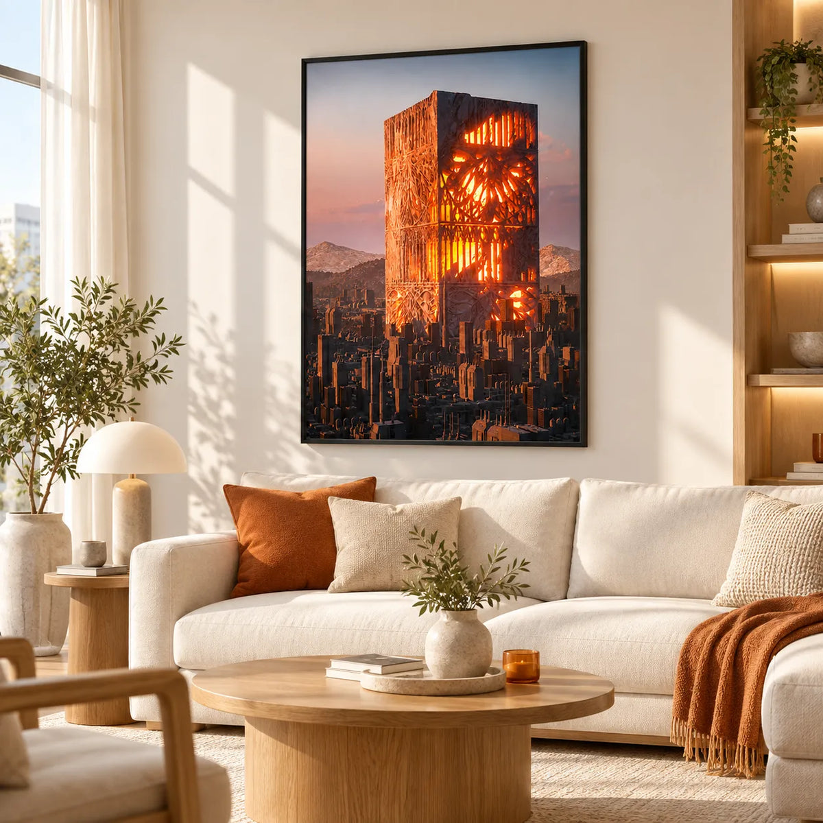 Futuristic Burning Tower Cityscape Wall Art 6