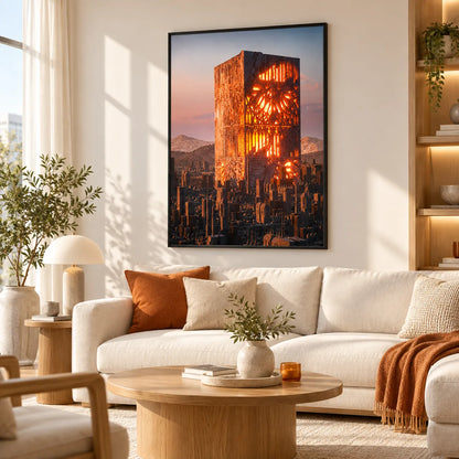 Futuristic Burning Tower Cityscape Wall Art 6