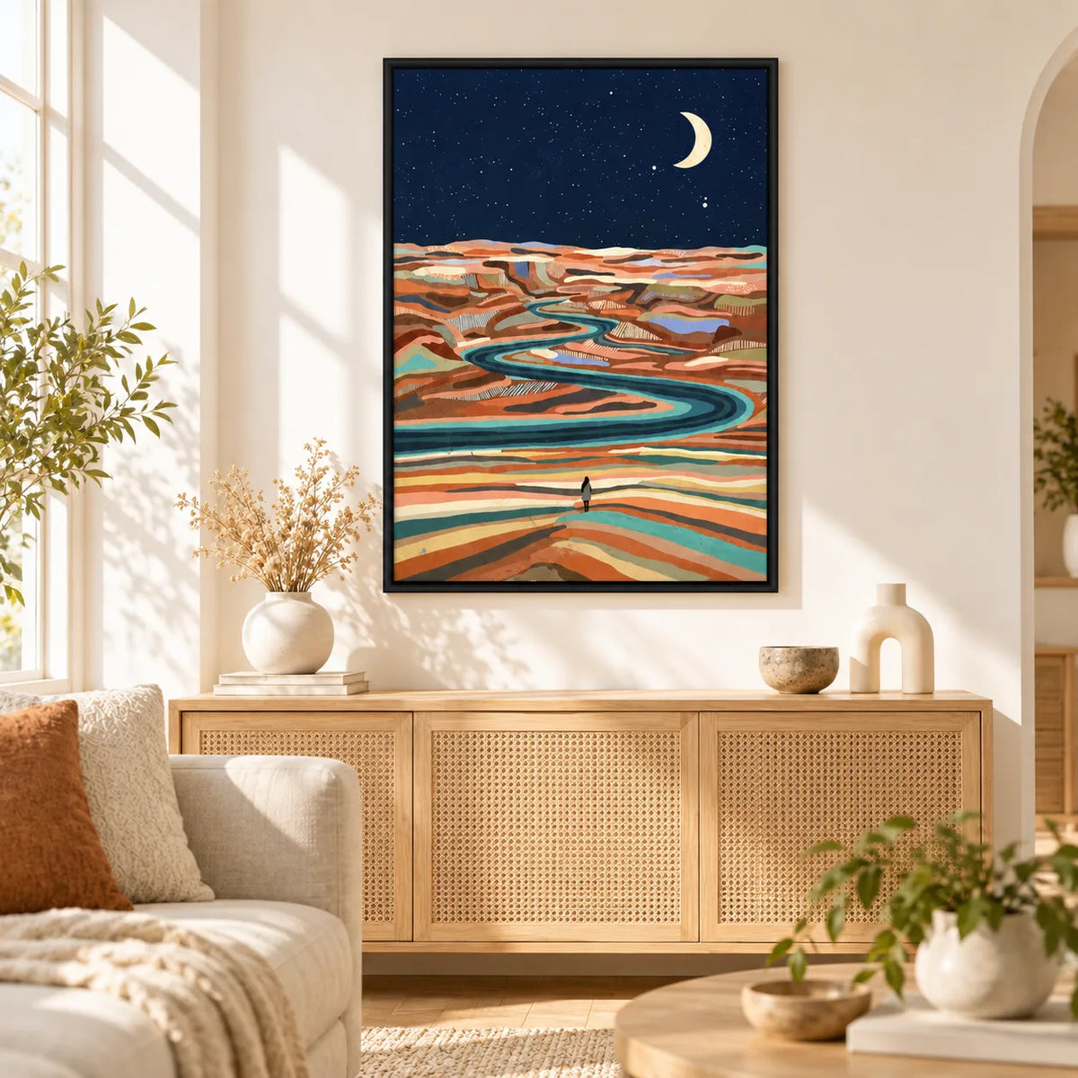 Crescent Moon Desert River Landscape Wall Art 2