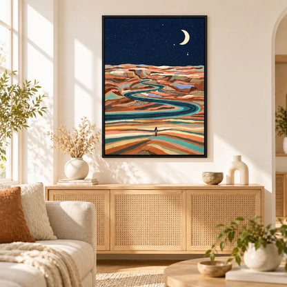 Crescent Moon Desert River Landscape Wall Art 2