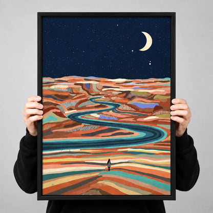 Crescent Moon Desert River Landscape Wall Art 3
