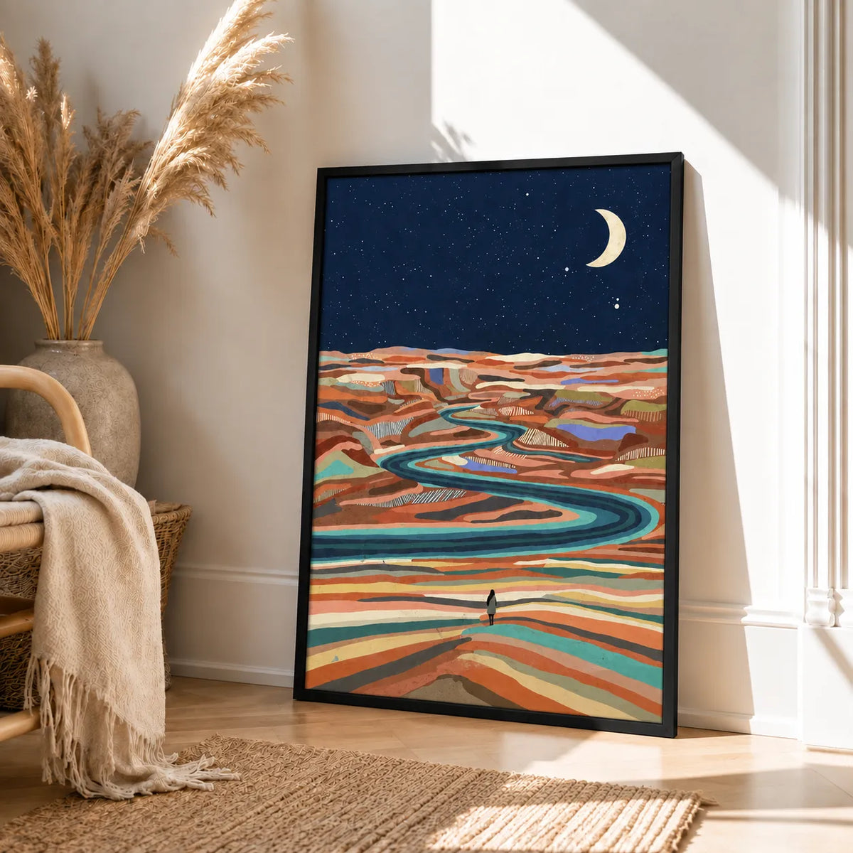 Crescent Moon Desert River Landscape Wall Art 4