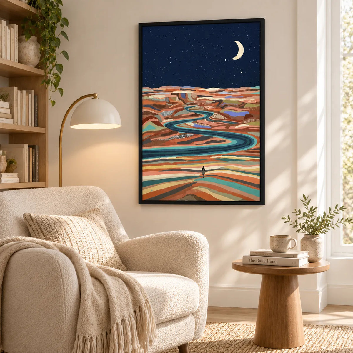 Crescent Moon Desert River Landscape Wall Art 5