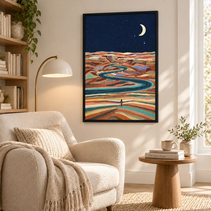 Crescent Moon Desert River Landscape Wall Art 5