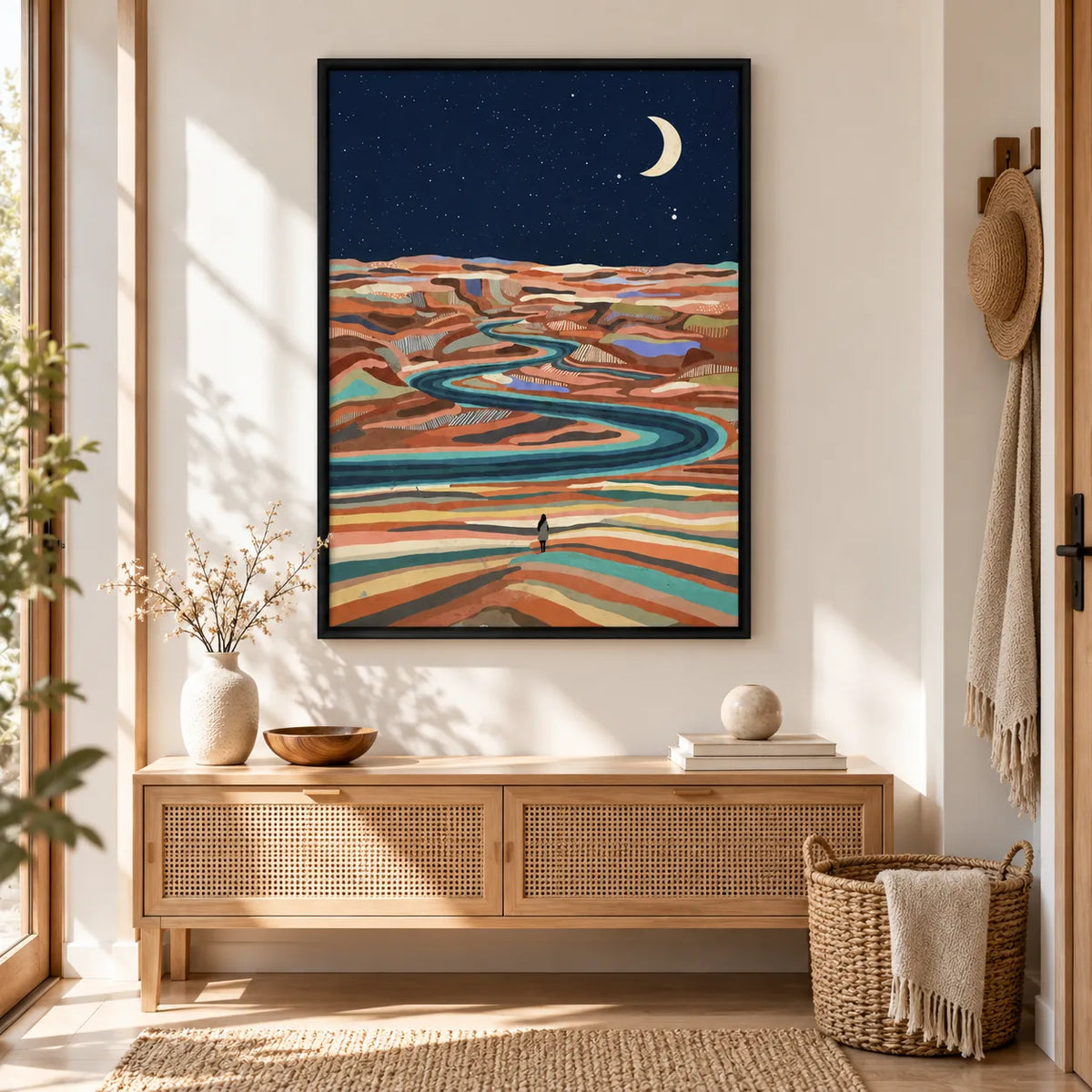 Crescent Moon Desert River Landscape Wall Art 6