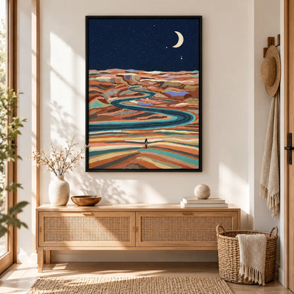 Crescent Moon Desert River Landscape Wall Art 6