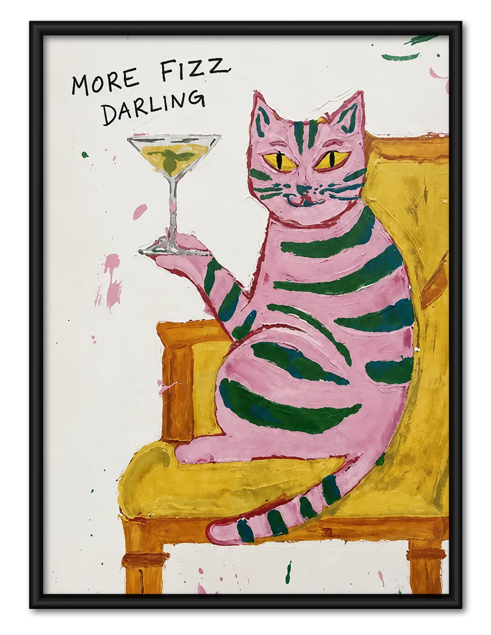 Pink Cat Cocktail Illustration Wall Art 1