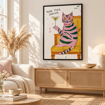 Pink Cat Cocktail Illustration Wall Art 2