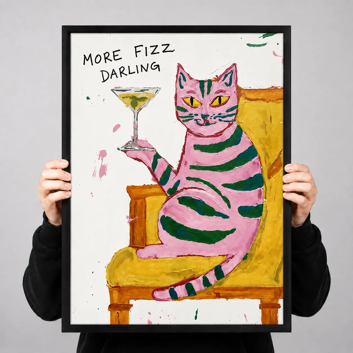 Pink Cat Cocktail Illustration Wall Art 3