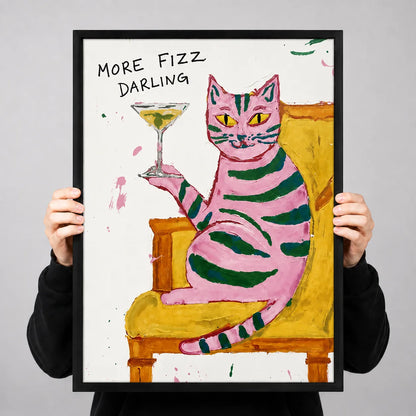 Pink Cat Cocktail Illustration Wall Art 3