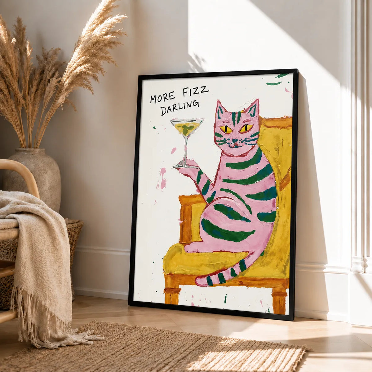 Pink Cat Cocktail Illustration Wall Art 4