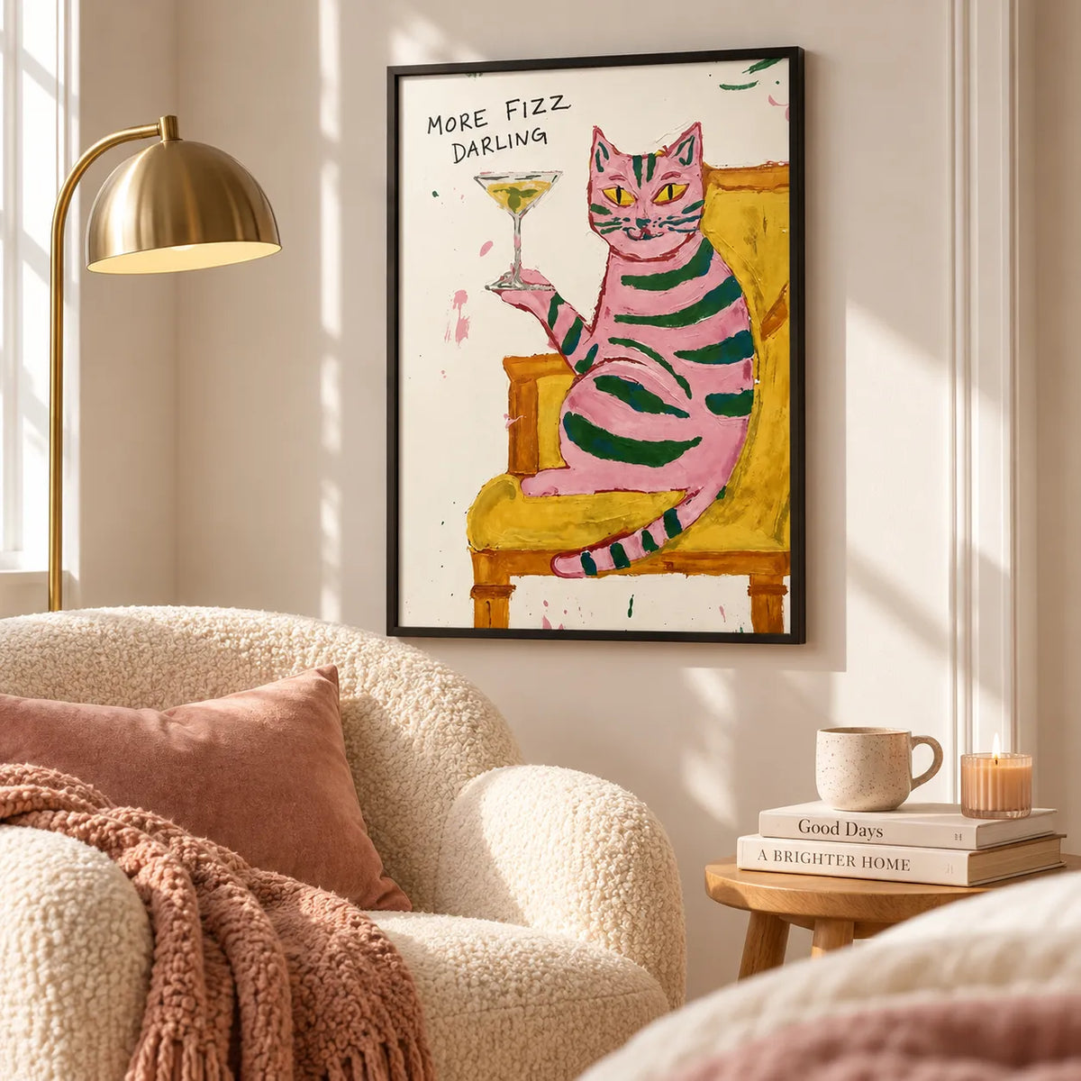 Pink Cat Cocktail Illustration Wall Art 5