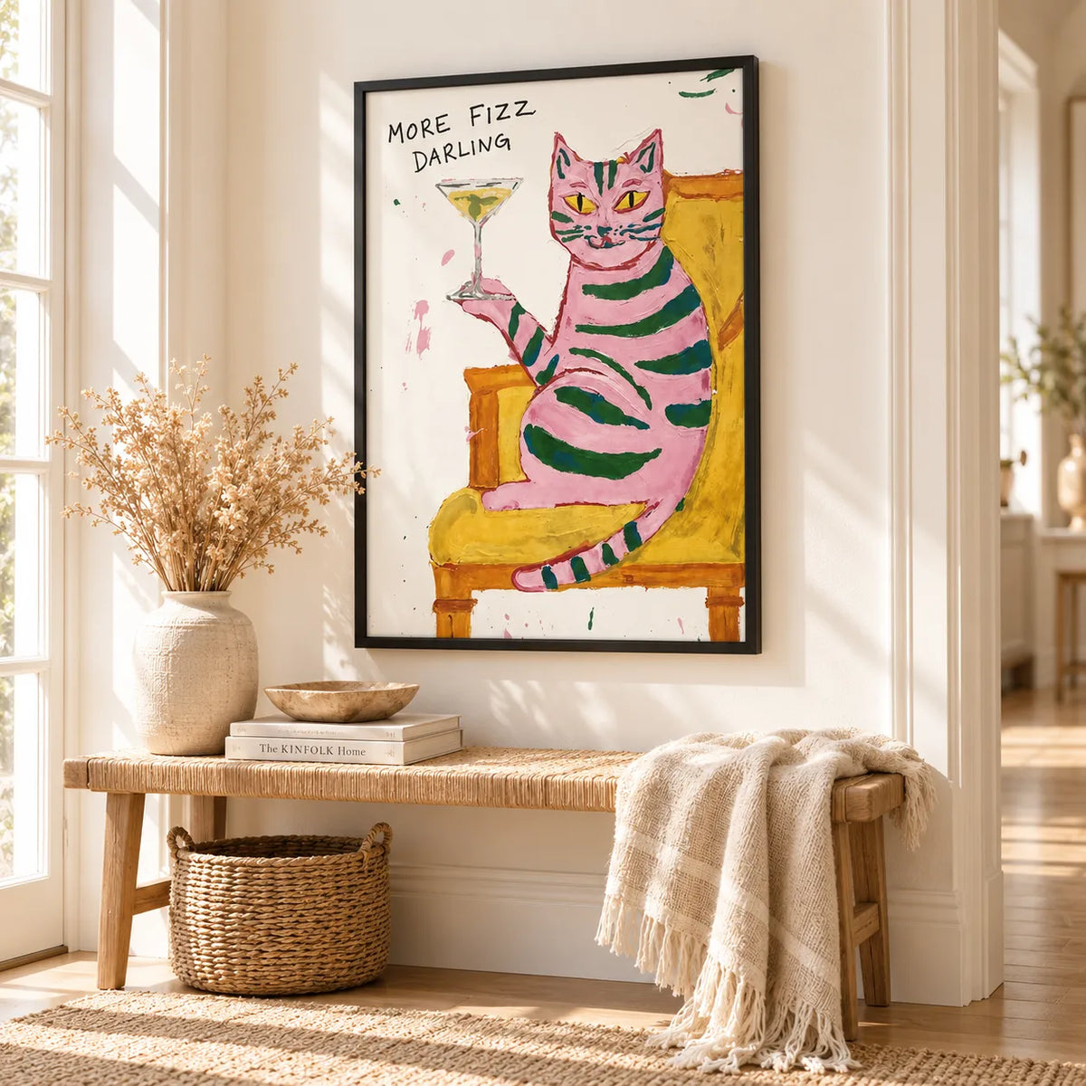 Pink Cat Cocktail Illustration Wall Art 6