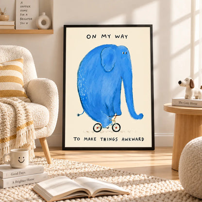Blue Elephant Awkward Journey Wall Art 2