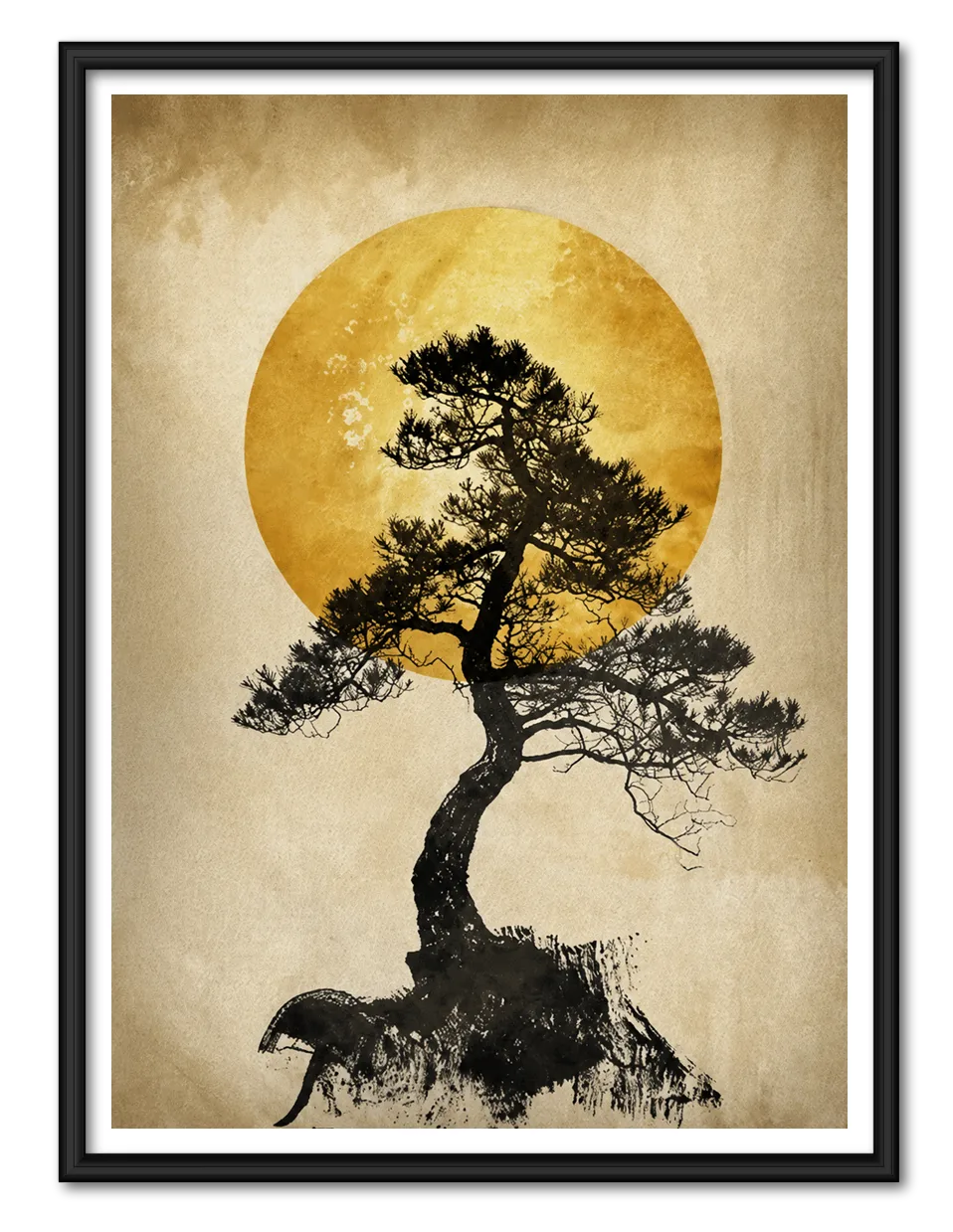 Golden Moon Pine Tree Silhouette Wall Art 1