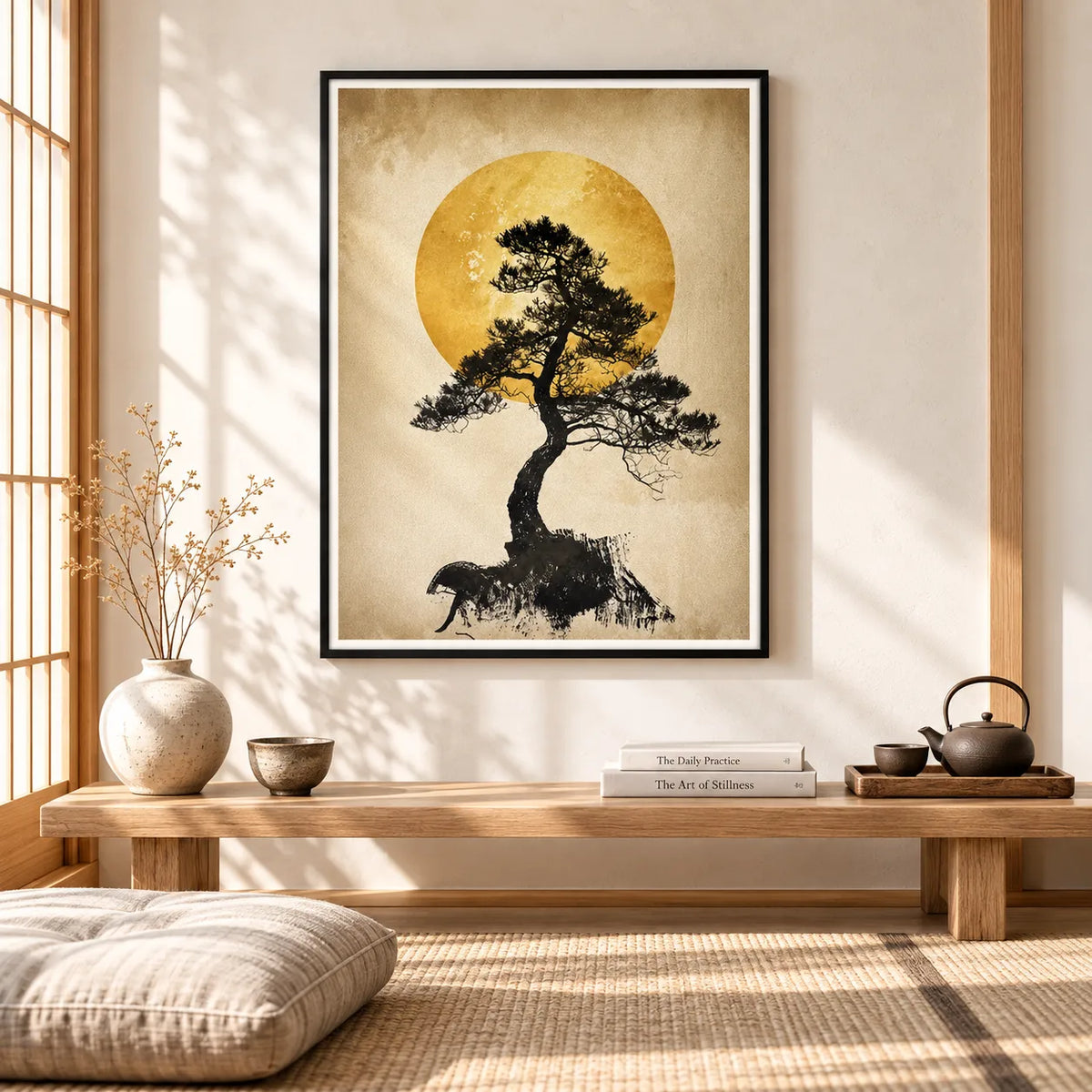 Golden Moon Pine Tree Silhouette Wall Art 2