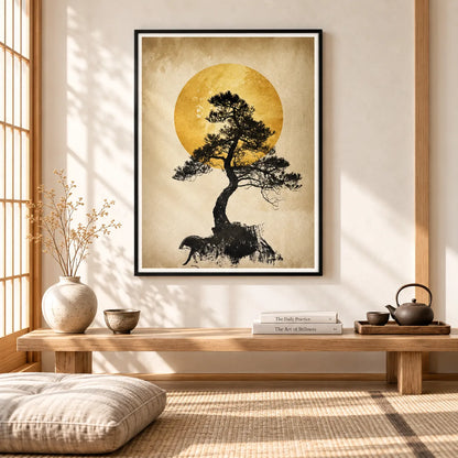 Golden Moon Pine Tree Silhouette Wall Art 2