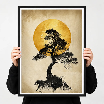 Golden Moon Pine Tree Silhouette Wall Art 3