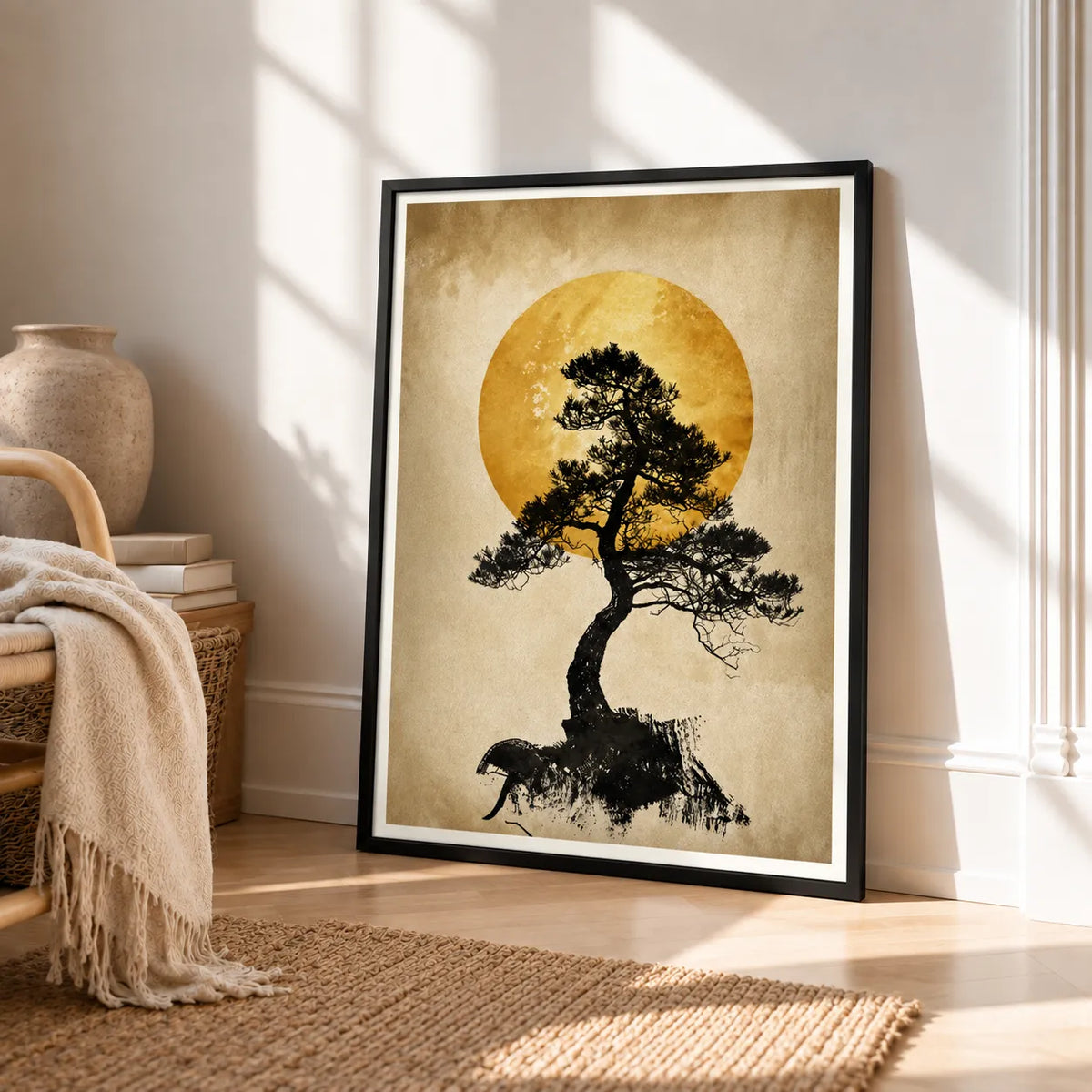 Golden Moon Pine Tree Silhouette Wall Art 4