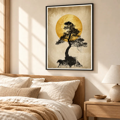 Golden Moon Pine Tree Silhouette Wall Art 5