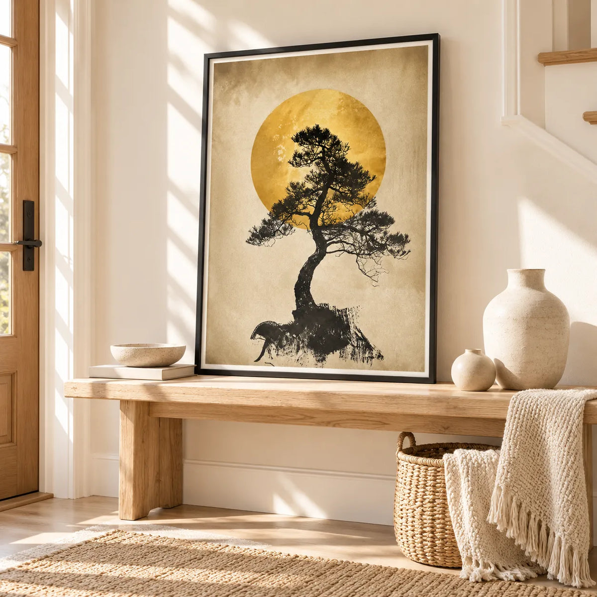 Golden Moon Pine Tree Silhouette Wall Art 6