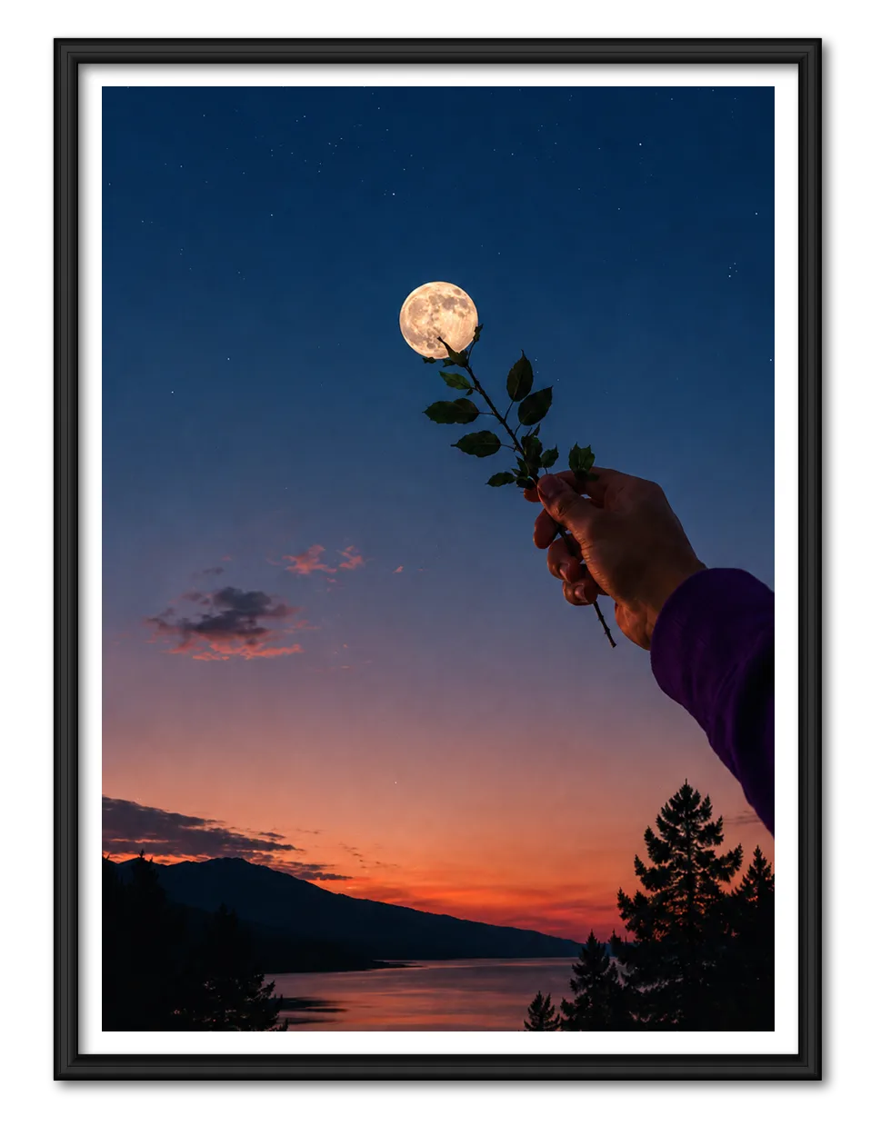 Moonlit Rose Hand Landscape Wall Art 1